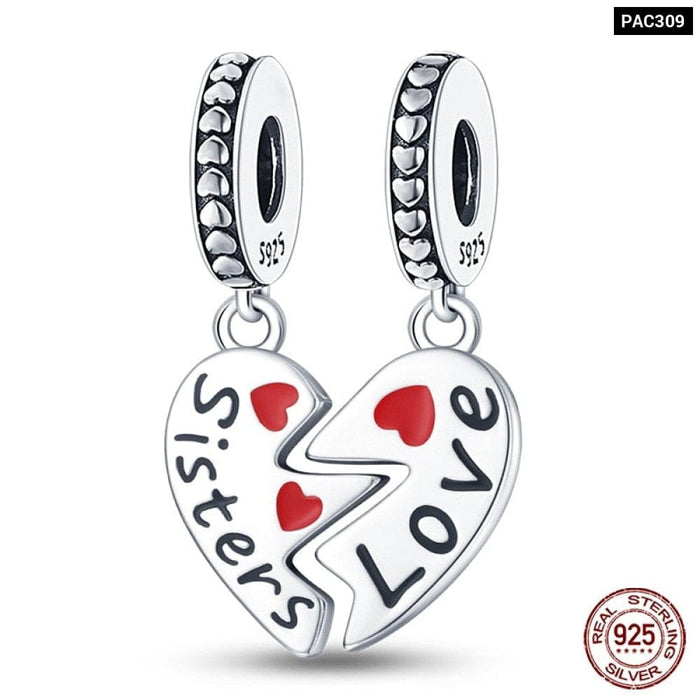 925 Sterling Silver Red Colour Series Heart Shape Charms