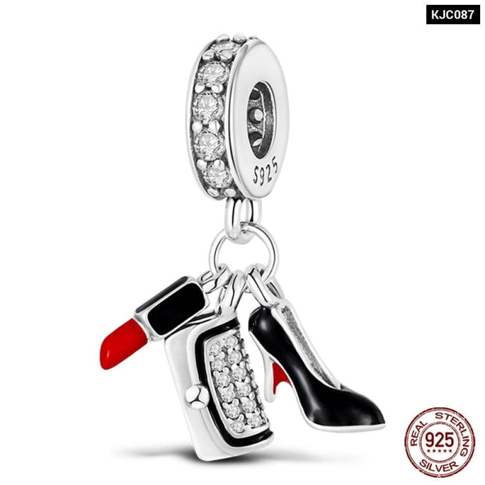 925 Sterling Silver Red Colour Series Heart Shape Charms