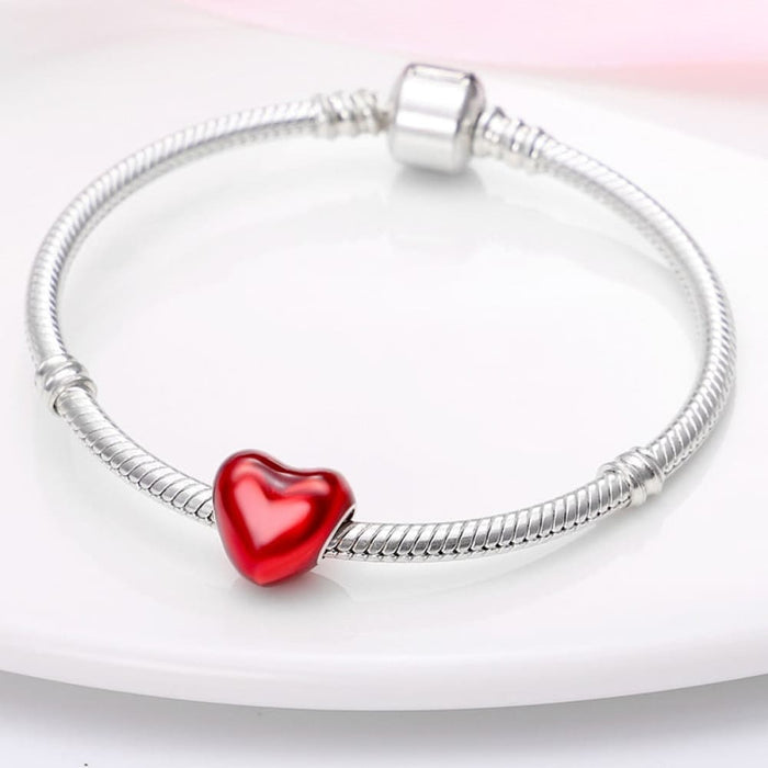 925 Sterling Silver Red Colour Series Heart Shape Charms