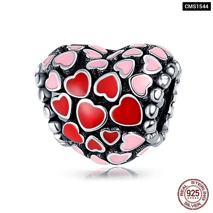 925 Sterling Silver Red Colour Series Heart Shape Charms