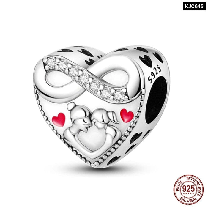 925 Sterling Silver Red Colour Series Heart Shape Charms