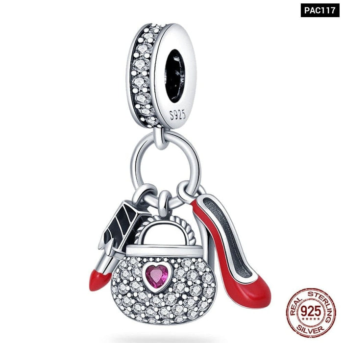 925 Sterling Silver Red Colour Series Heart Shape Charms