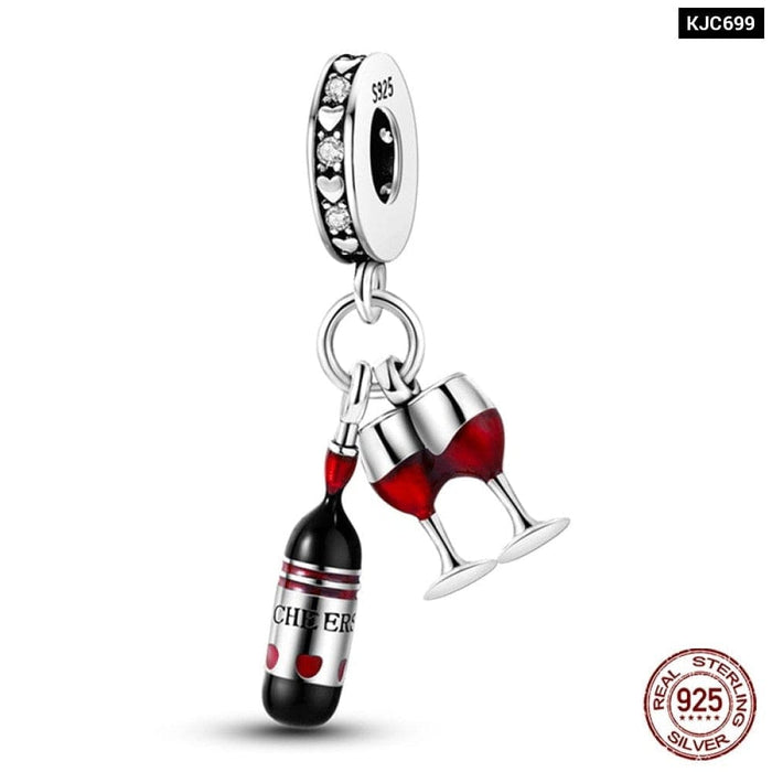 925 Sterling Silver Red Colour Series Heart Shape Charms