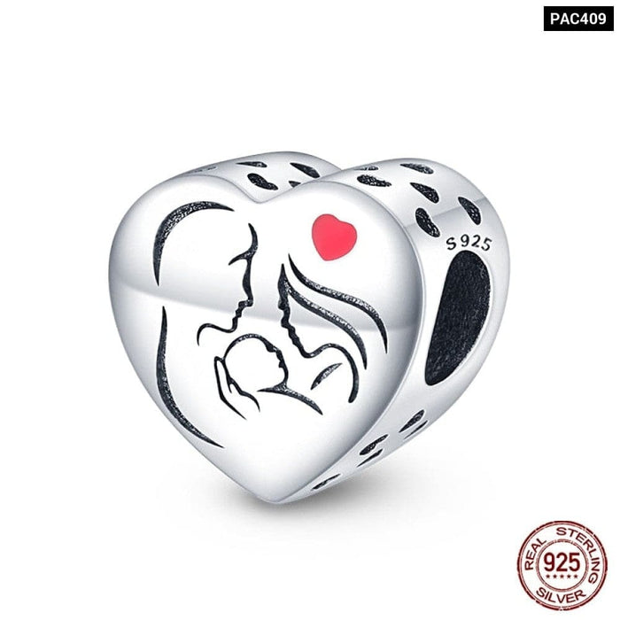 925 Sterling Silver Red Colour Series Heart Shape Charms