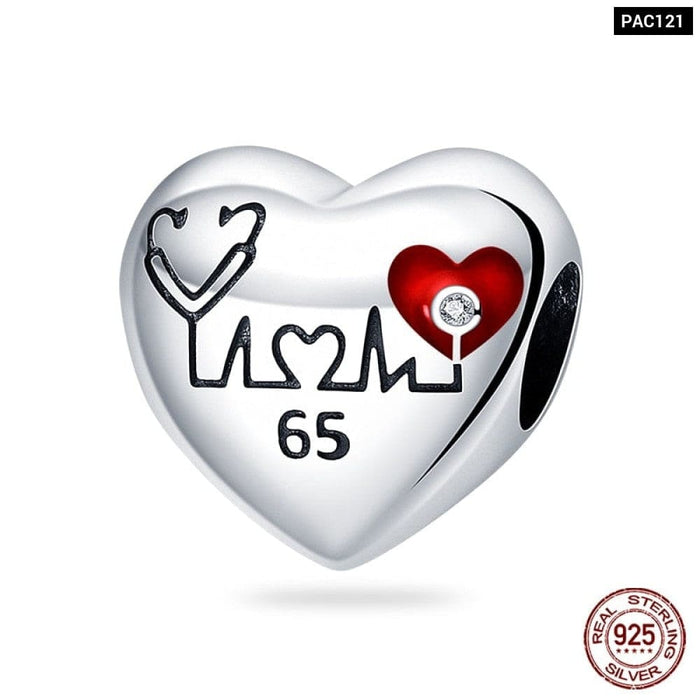 925 Sterling Silver Red Colour Series Heart Shape Charms