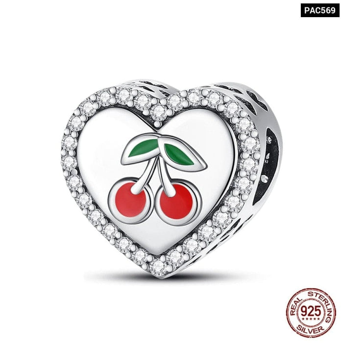 925 Sterling Silver Red Colour Series Heart Shape Charms