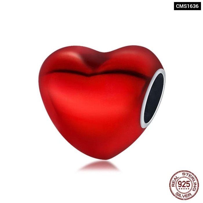 925 Sterling Silver Red Colour Series Heart Shape Charms