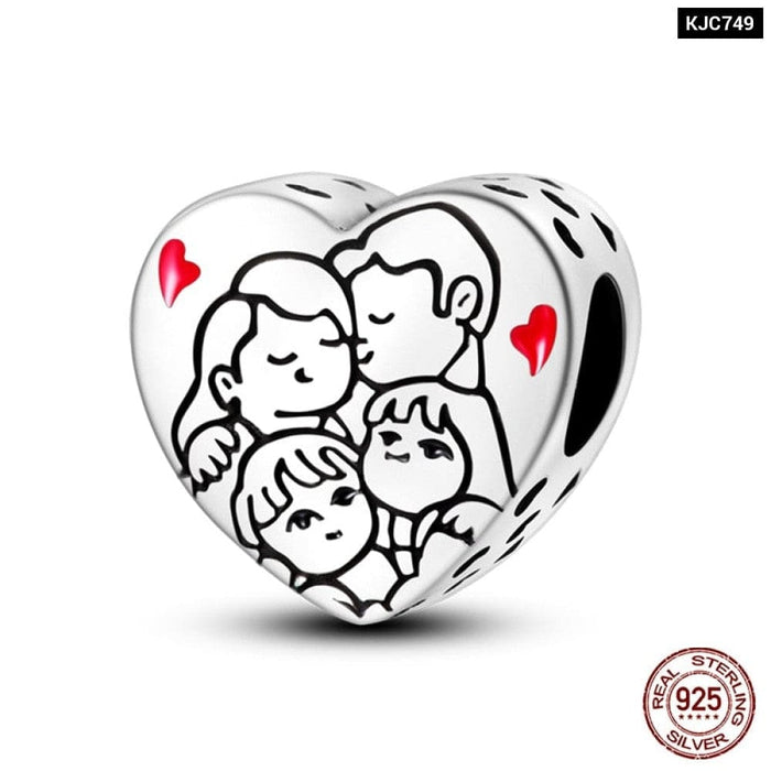 925 Sterling Silver Red Colour Series Heart Shape Charms