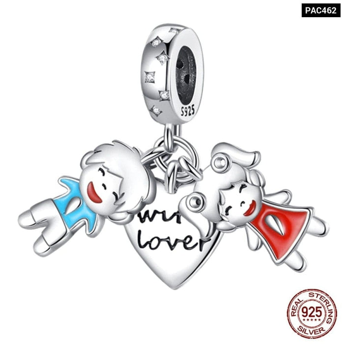 925 Sterling Silver Red Colour Series Heart Shape Charms