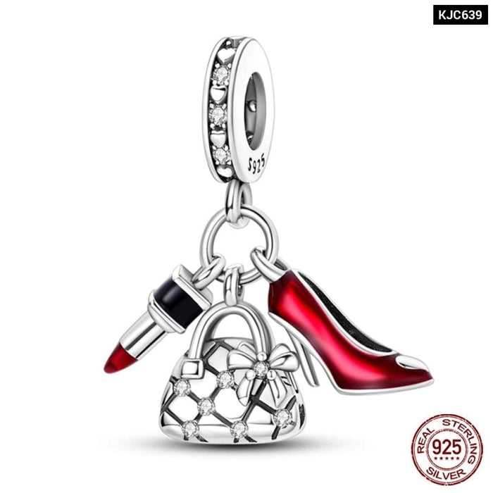 925 Sterling Silver Red Colour Series Heart Shape Charms