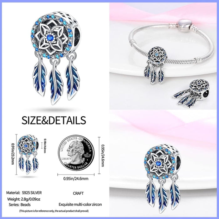 925 Sterling Silver Colourful Dreamcatcher Charms Beads Fit