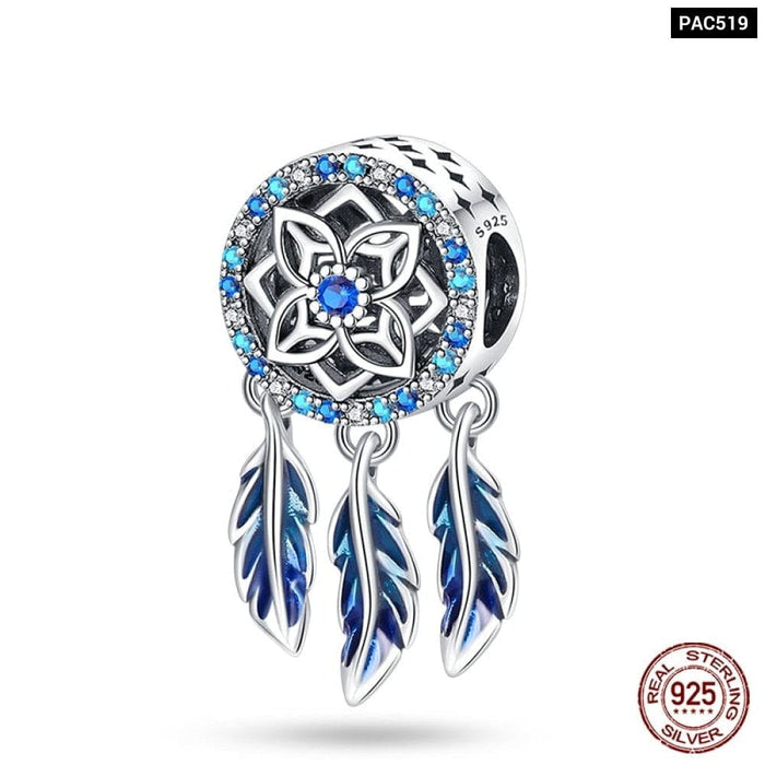 925 Sterling Silver Colourful Dreamcatcher Charms Beads Fit