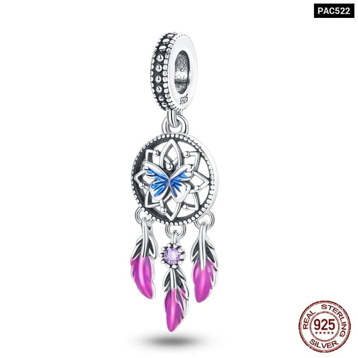 925 Sterling Silver Colourful Dreamcatcher Charms Beads Fit