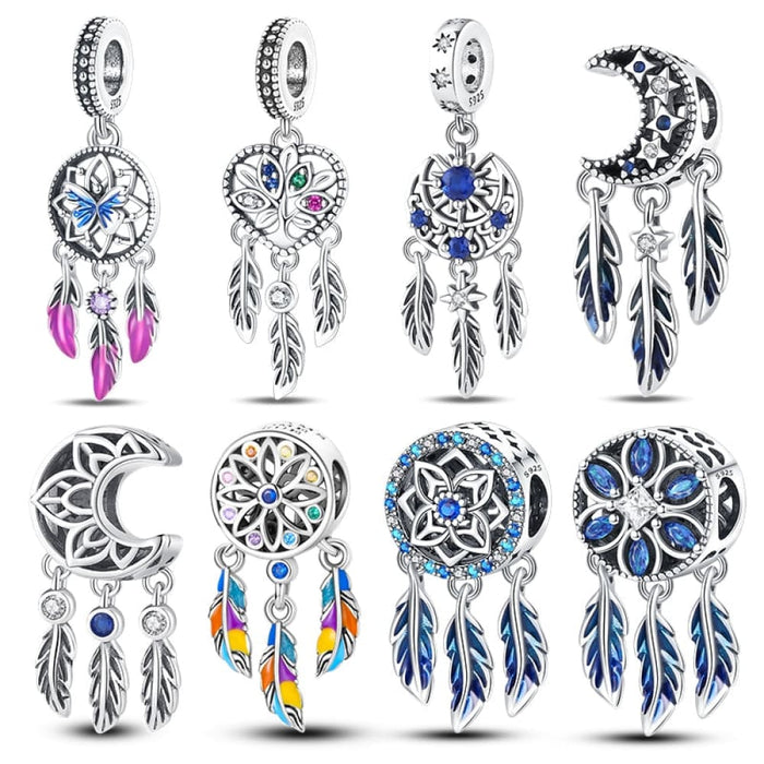 925 Sterling Silver Colourful Dreamcatcher Charms Beads Fit