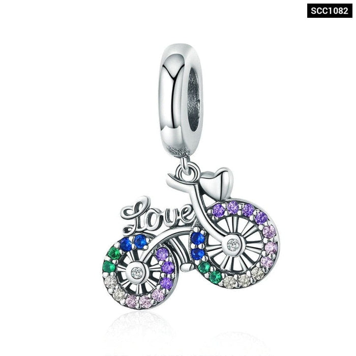 925 Sterling Silver Crystal Bike Bicycle Shape Pendant