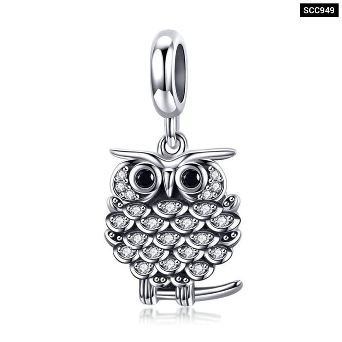 925 Sterling Silver Crystal Owl Lovely Animal Shape Beads