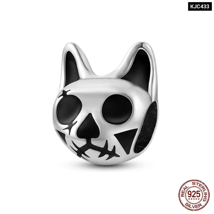 925 Sterling Silver Cute Black Cat Pet Charms Beads Fit