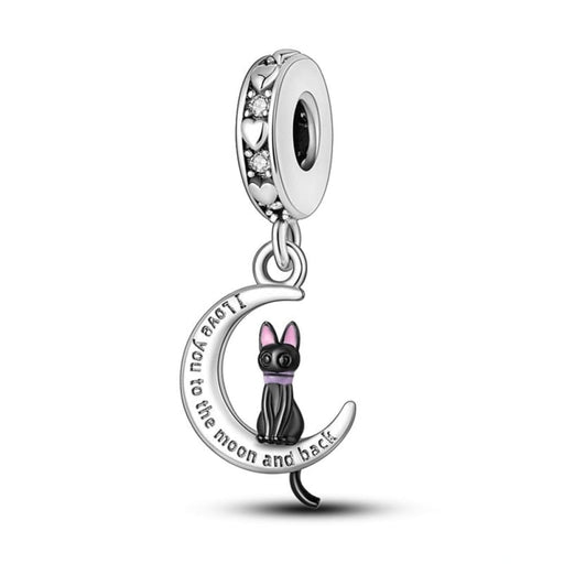 925 Sterling Silver Cute Black Cat Pet Charms Beads Fit