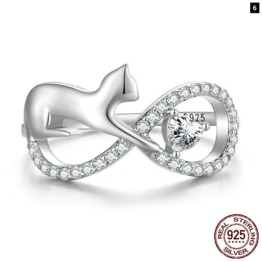 925 Sterling Silver Cute Cat Finger Ring Infinite Symbol