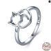 925 Sterling Silver Cute Little Cat & Heart Finger Ring