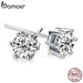 925 Sterling Silver Cz Stud Platinum Plated Six Prong Round