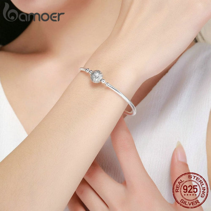 925 Sterling Silver Dazzling Clear Cz Round Clasp Snake