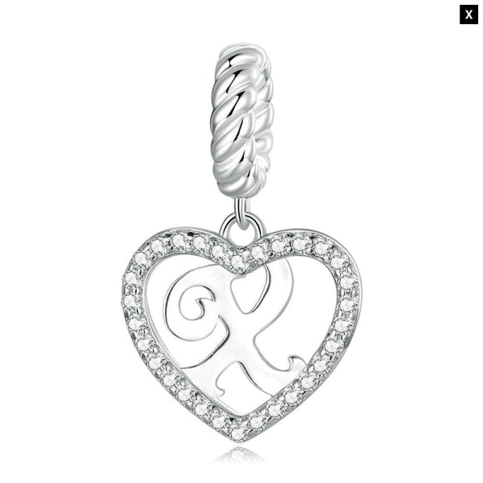 925 Sterling Silver Delicate Heart Pendant Letter a To z