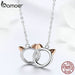 925 Sterling Silver Double Circles Pet Cat Pendant Necklace