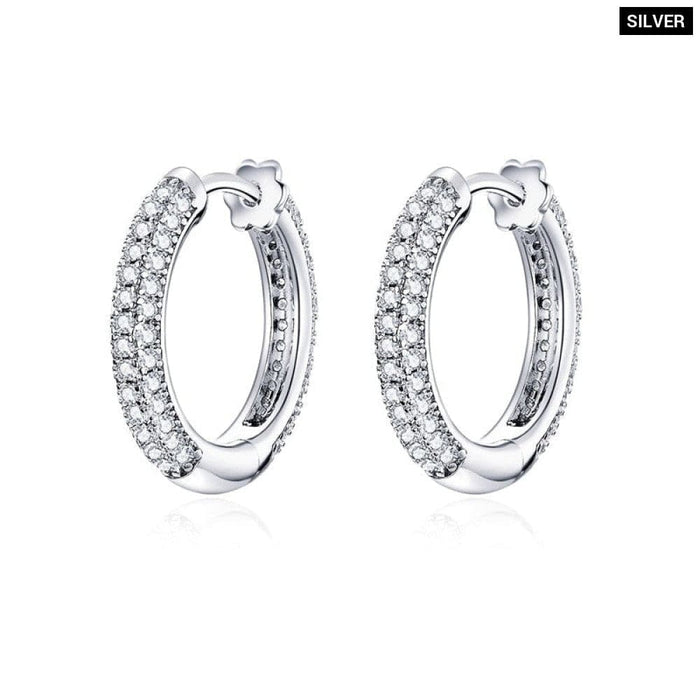 925 Sterling Silver Ear Hoops Luxury Buckles Pave Setting