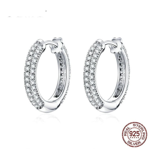 925 Sterling Silver Ear Hoops Luxury Buckles Pave Setting