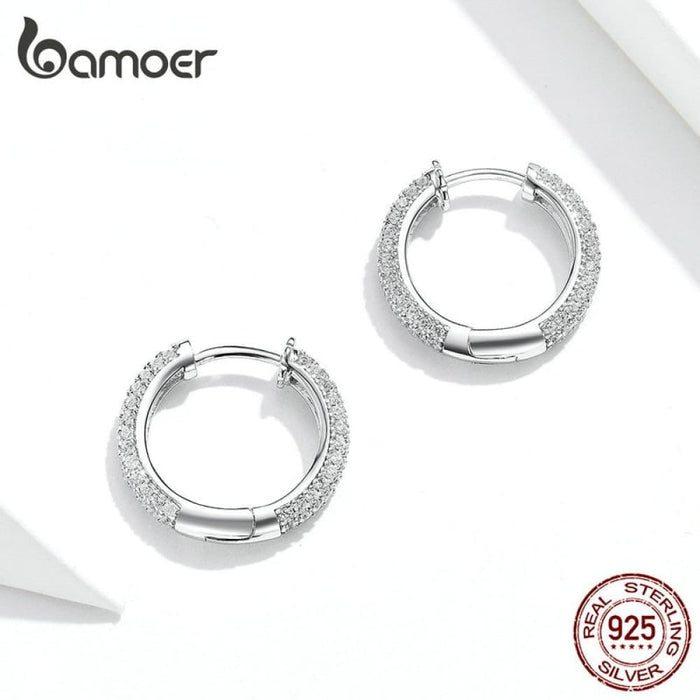 925 Sterling Silver Ear Hoops Luxury Buckles Pave Setting