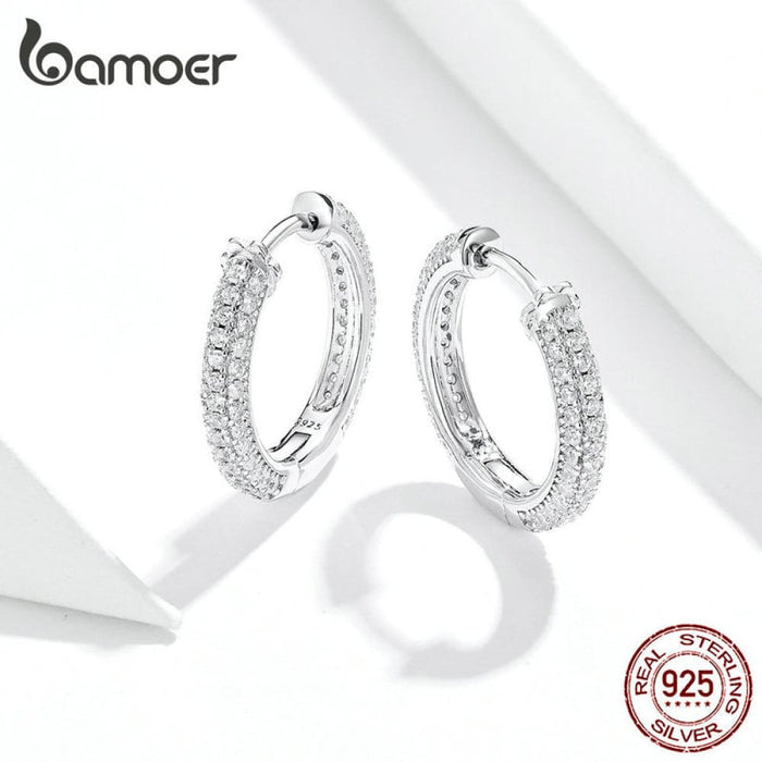 925 Sterling Silver Ear Hoops Luxury Buckles Pave Setting