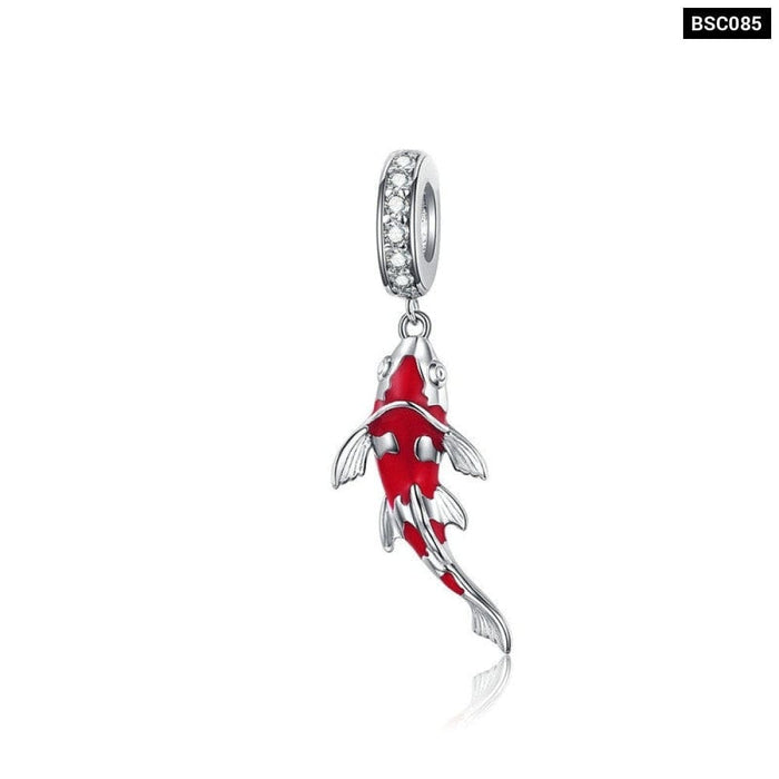 925 Sterling Silver Red Enamel Fish Pendant Lucky Koi