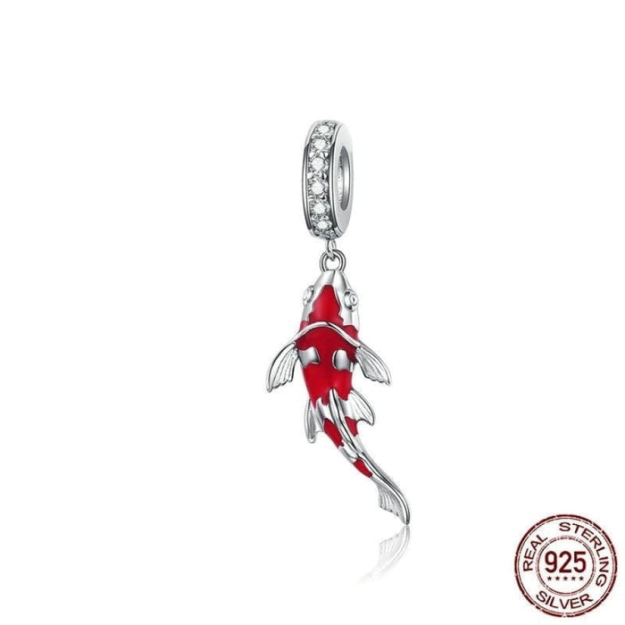 925 Sterling Silver Red Enamel Fish Pendant Lucky Koi