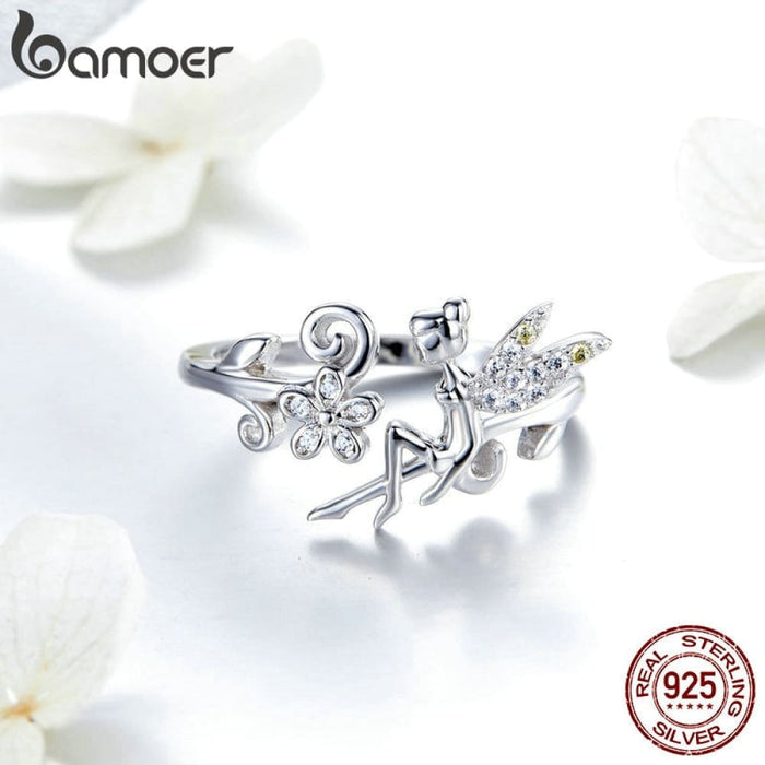 925 Sterling Silver Fairy & Daisy Flower Open Size Finger