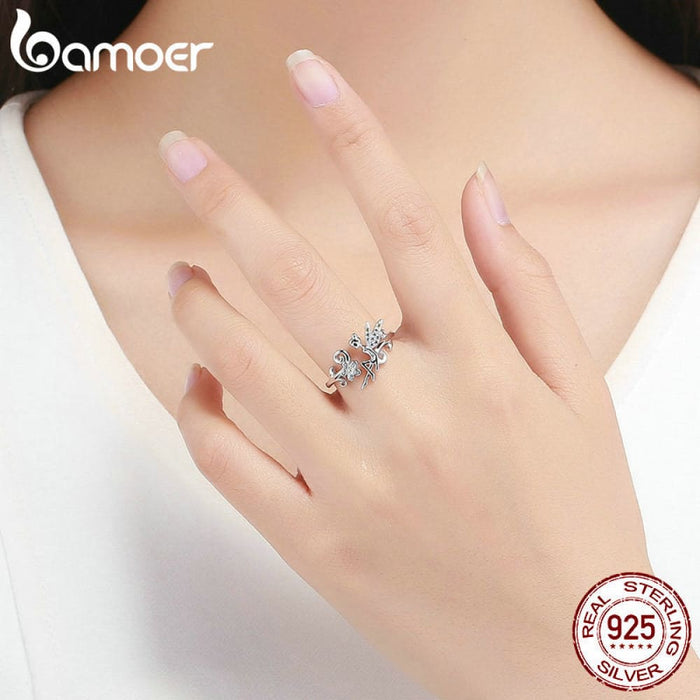 925 Sterling Silver Fairy & Daisy Flower Open Size Finger