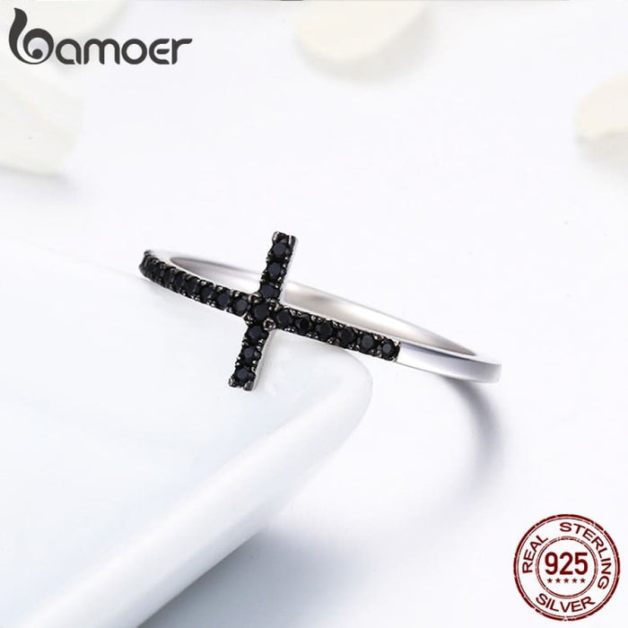 925 Sterling Silver Faith Cross Shape Finger Rings For Women