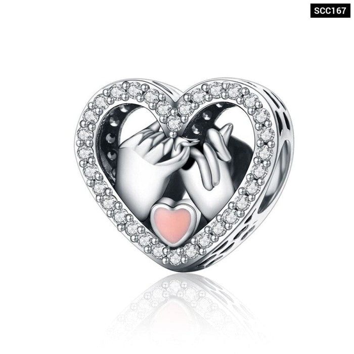 925 Sterling Silver Family Charm Heart Shape Beads Fit