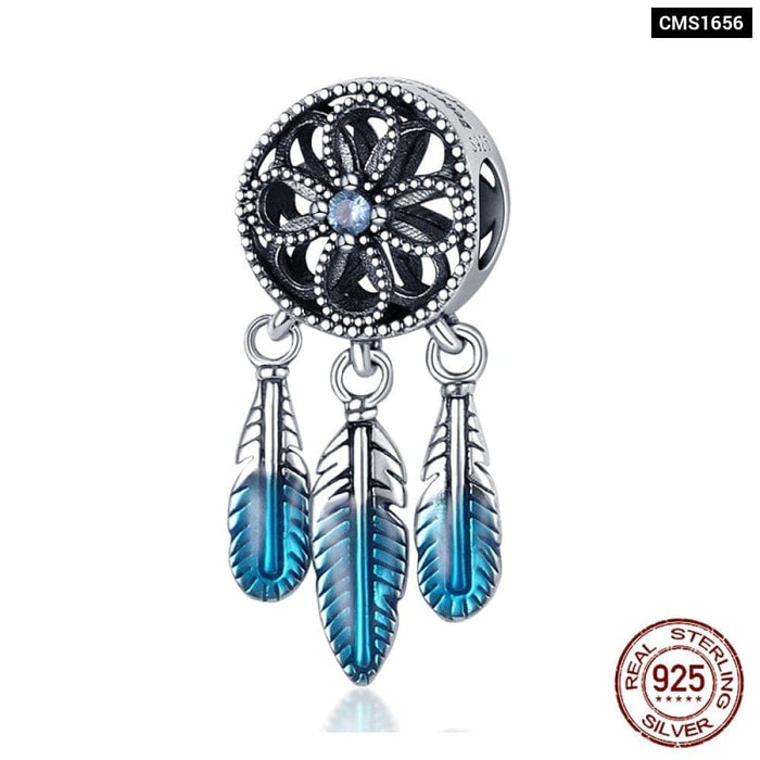 925 Sterling Silver Feather Dreamcatcher Tassel Charms