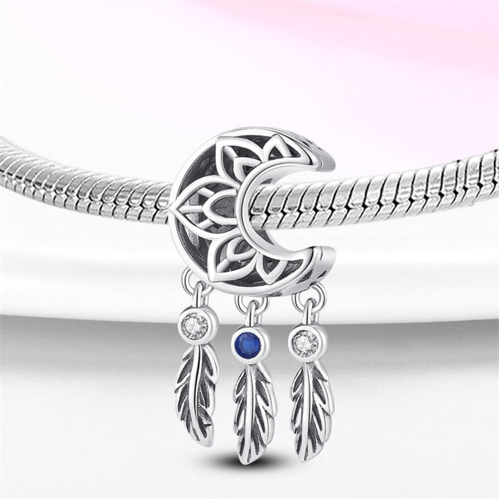 925 Sterling Silver Feather Dreamcatcher Tassel Charms