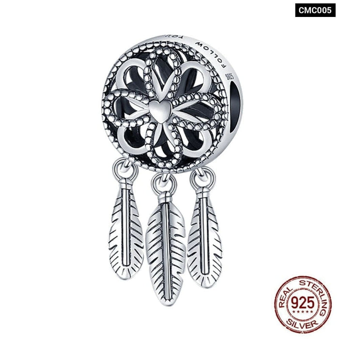 925 Sterling Silver Feather Dreamcatcher Tassel Charms