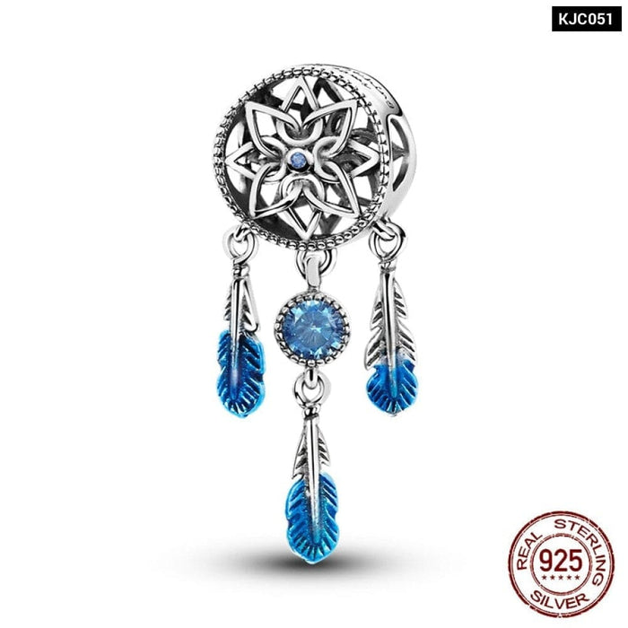 925 Sterling Silver Feather Dreamcatcher Tassel Charms