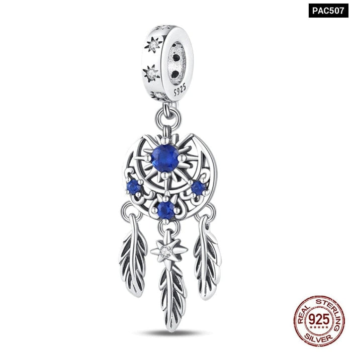 925 Sterling Silver Feather Dreamcatcher Tassel Charms