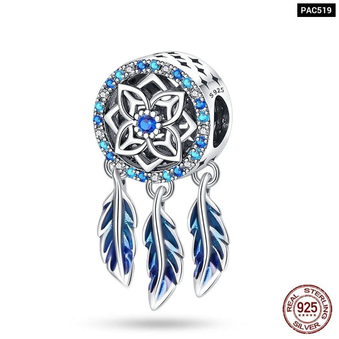 925 Sterling Silver Feather Dreamcatcher Tassel Charms