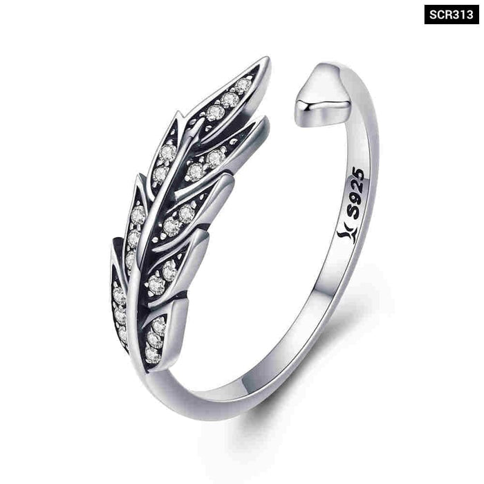 925 Sterling Silver Feather Wings Adjustable Finger Ring