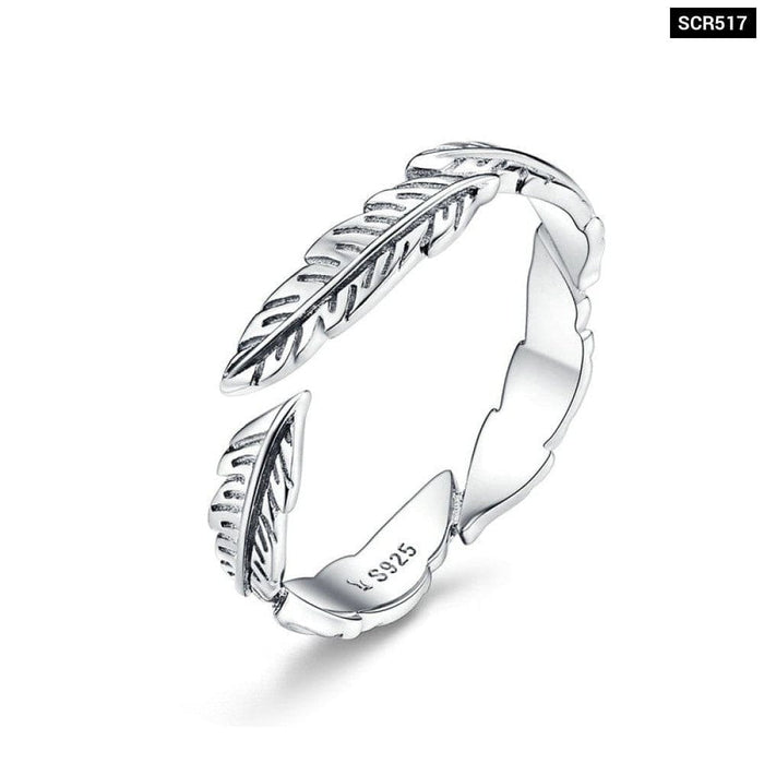 925 Sterling Silver Feather Wings Adjustable Finger Ring