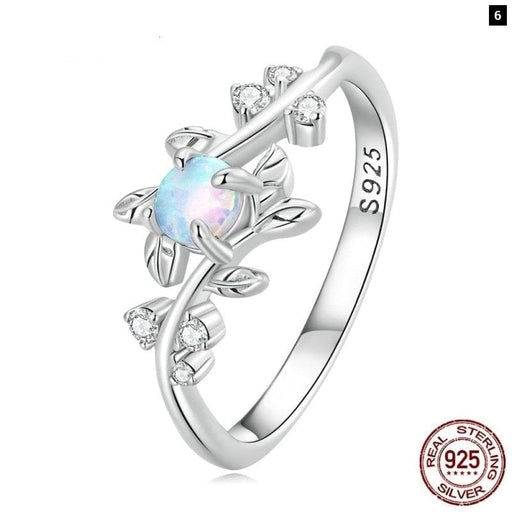 925 Sterling Silver Gemstone Vine Ring Pave Setting Cz Opal