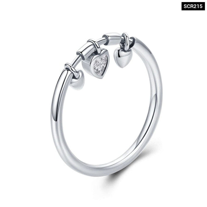 925 Sterling Silver Glittering Heart Clear Cz Angel Ring