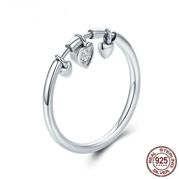 925 Sterling Silver Glittering Heart Clear Cz Angel Ring