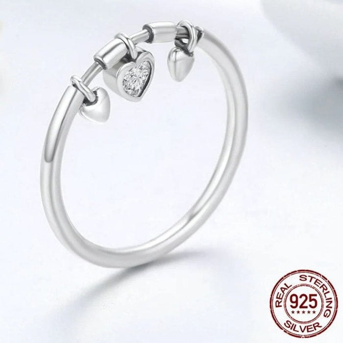 925 Sterling Silver Glittering Heart Clear Cz Angel Ring